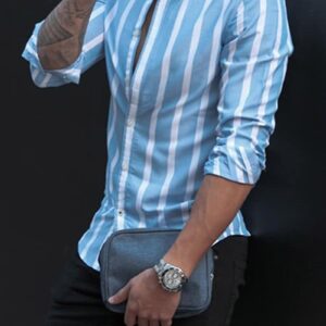 Ericdress Stripe Stand Collar Casual Slim Single-Breasted Men's Shirt