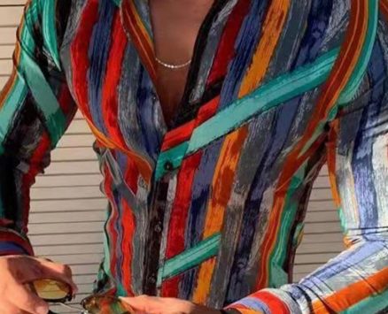 Ericdress Stripe Style Casual Lapel Slim Men’s Shirt