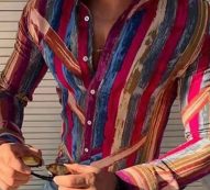 Ericdress Stripe Style Casual Lapel Slim Men’s Shirt