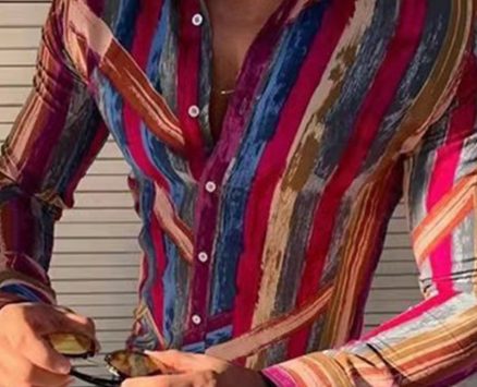 Ericdress Stripe Style Casual Lapel Slim Men’s Shirt