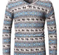 Ericdress Striped Cartoon Print V-Neck Mens T-shirt