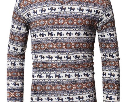 Ericdress Striped Cartoon Print V-Neck Mens T-shirt