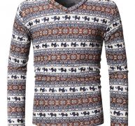 Ericdress Striped Cartoon Print V-Neck Mens T-shirt