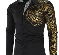 Ericdress Vintage Geometric Lapel Single-Breasted Men’sSlim Shirt