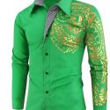 Ericdress Vintage Geometric Lapel Single-Breasted Men’sSlim Shirt