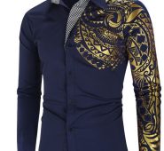 Ericdress Vintage Geometric Lapel Single-Breasted Men’sSlim Shirt