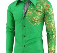 Ericdress Vintage Geometric Lapel Single-Breasted Men’sSlim Shirt