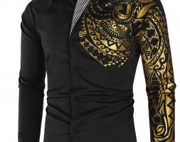 Ericdress Vintage Geometric Lapel Single-Breasted Men’sSlim Shirt