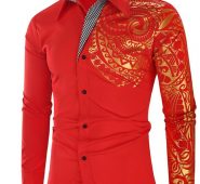 Ericdress Vintage Geometric Lapel Single-Breasted Men’sSlim Shirt