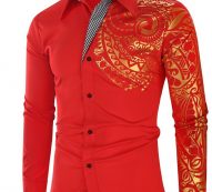 Ericdress Vintage Geometric Lapel Single-Breasted Men’sSlim Shirt