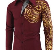 Ericdress Vintage Geometric Lapel Single-Breasted Men’sSlim Shirt