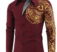 Ericdress Vintage Geometric Lapel Single-Breasted Men’sSlim Shirt