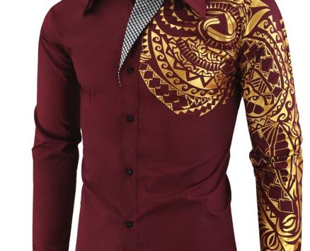 Ericdress Vintage Geometric Lapel Single-Breasted Men’sSlim Shirt