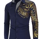 Ericdress Vintage Geometric Lapel Single-Breasted Men’sSlim Shirt