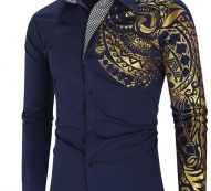 Ericdress Vintage Geometric Lapel Single-Breasted Men’sSlim Shirt