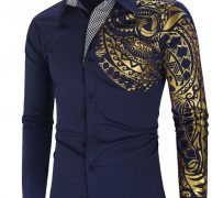 Ericdress Vintage Geometric Lapel Single-Breasted Men’sSlim Shirt