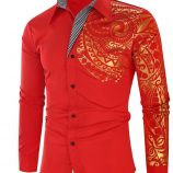 Ericdress Vintage Geometric Lapel Single-Breasted Men’sSlim Shirt