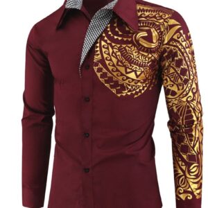 Ericdress Vintage Geometric Lapel Single-Breasted Men'sSlim Shirt