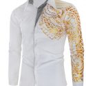 Ericdress Vintage Geometric Lapel Single-Breasted Men’sSlim Shirt