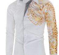 Ericdress Vintage Geometric Lapel Single-Breasted Men’sSlim Shirt