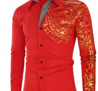 Ericdress Vintage Geometric Lapel Single-Breasted Men’sSlim Shirt