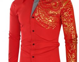 Ericdress Vintage Geometric Lapel Single-Breasted Men’sSlim Shirt