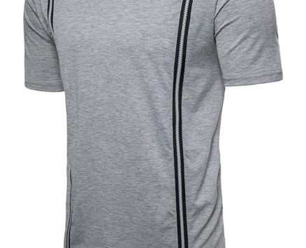 Ericdress Zipper Round Neck Plain Slim Mens T-shirt
