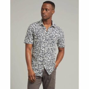 Faherty Men's Knit Seasons SS Shirt - Large - Navy Avallinas Print