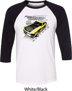 Ford Vintage Yellow Mustang Boss Mens Raglan Shirt