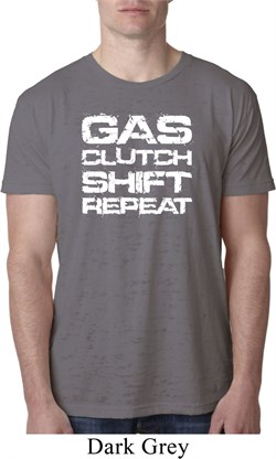 Gas Clutch Shift Repeat White Print Mens Burnout Shirt