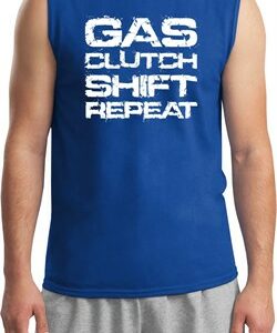 Gas Clutch Shift Repeat White Print Mens Muscle Shirt