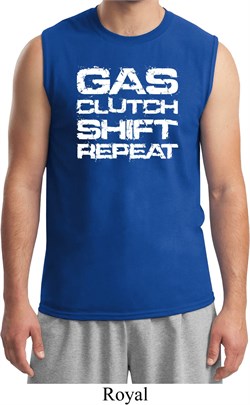 Gas Clutch Shift Repeat White Print Mens Muscle Shirt