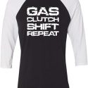 Gas Clutch Shift Repeat White Print Mens Raglan Shirt