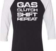 Gas Clutch Shift Repeat White Print Mens Raglan Shirt