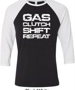 Gas Clutch Shift Repeat White Print Mens Raglan Shirt