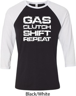 Gas Clutch Shift Repeat White Print Mens Raglan Shirt