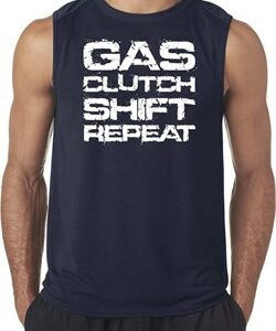 Gas Clutch Shift Repeat White Print Mens Sleeveless Shirt