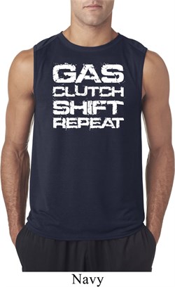 Gas Clutch Shift Repeat White Print Mens Sleeveless Shirt