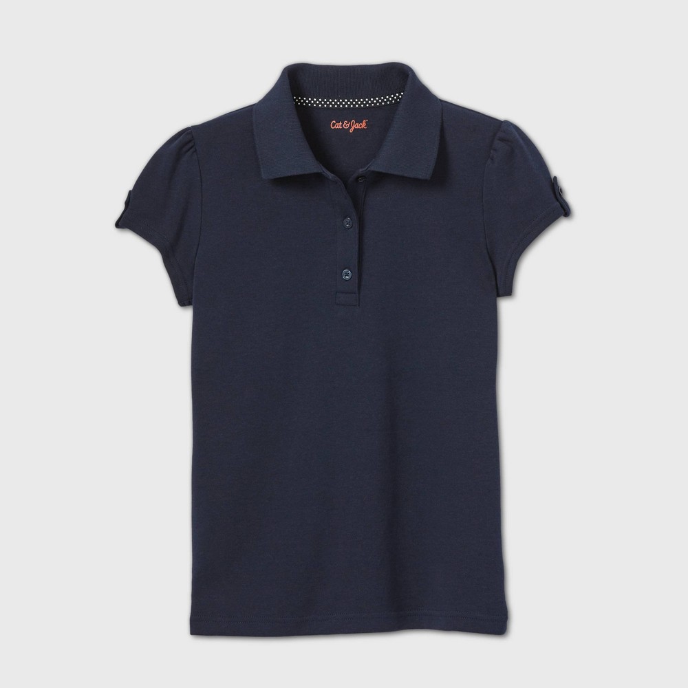 Girls' Short Sleeve Interlock Uniform Polo Shirt - Cat & Jack Navy S, Blue