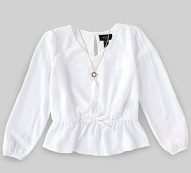 I.N. Girl Big Girls 7-16 Puff-Sleeve Button-Front Elastic Waist Ruffle Hem Top – L