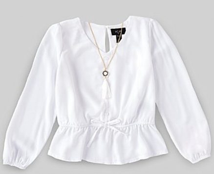 I.N. Girl Big Girls 7-16 Puff-Sleeve Button-Front Elastic Waist Ruffle Hem Top – L