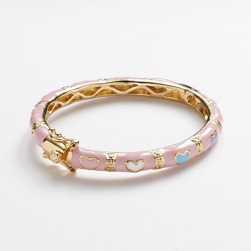 Junior Jewels Brass Pink Enamel Heart Bangle Bracelet - Kids, Girl's