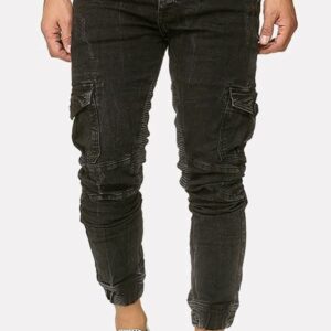 Men Black Drawstring Pocket Casual Jeans