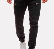 Men Black Zipper Drawstring Waist Casual Jeans