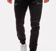 Men Black Zipper Drawstring Waist Casual Jeans