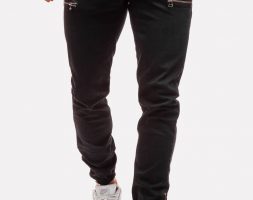 Men Black Zipper Drawstring Waist Casual Jeans