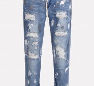 Men Blue Printed Ripped Zipper Side Casual Jeans