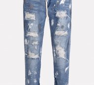 Men Blue Printed Ripped Zipper Side Casual Jeans