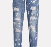 Men Blue Printed Ripped Zipper Side Casual Jeans