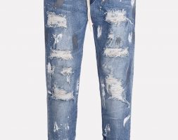 Men Blue Printed Ripped Zipper Side Casual Jeans